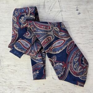 Vintage Adolfo Polyester Tie 57" Blue Paisley 1980s‎ MADE IN USA Men's Neckwear